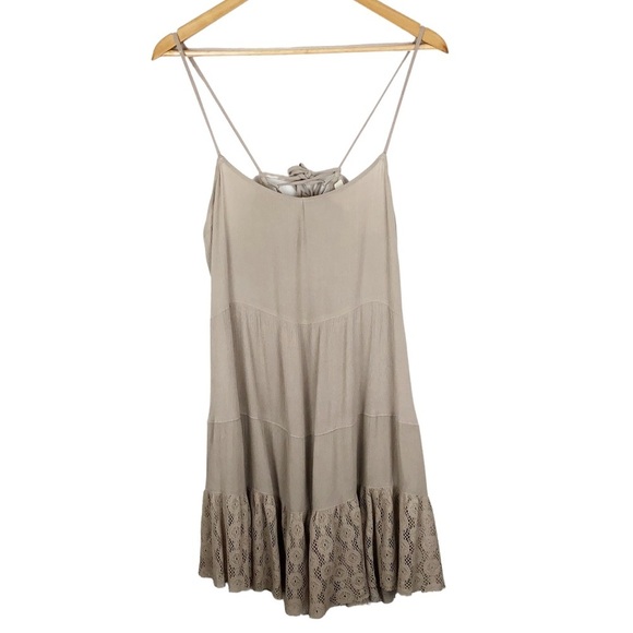 Umgee Women’s Nude Spaghetti Strap Ruffle Tiered Lace Hem Mini Bohemian Dress - Picture 2 of 14